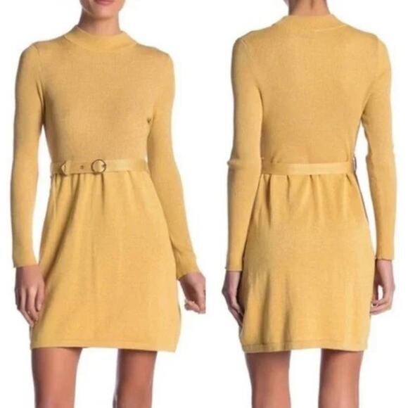 Free People French Girl Gold Metallic Mini Sweater Dress - L - Picture 7 of 7